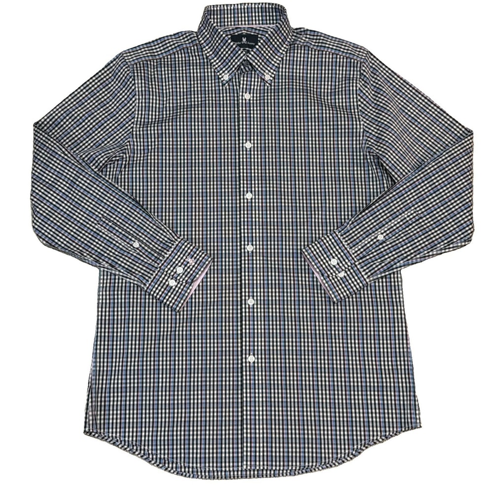 Psycho Bunny Shirt Mens‎ 15.5 32/33 Micro Gingham Modern Fit Stretch Button Down